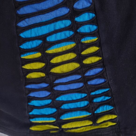 Boho Goth Fairy Top Size M Black Multicolor Embroidered Long Sleeve Hip Length - Picture 5 of 7